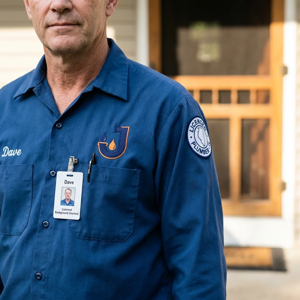 Licensed plumber showing ID badge in Rochester, WI