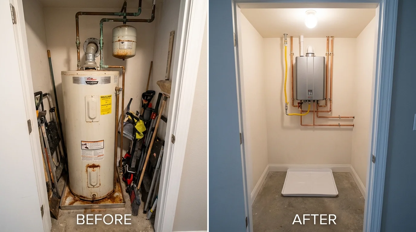 Tank water heater versus wall-mounted tankless unit comparison for Rochester, WI homeowners